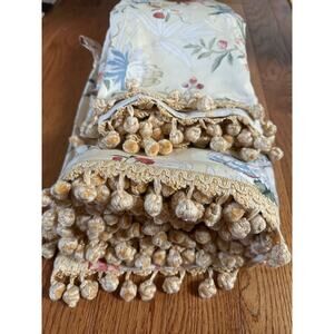 2 Custom Made Tab Top Valances Yellow floral Tassels garden Curtains 248x19”set